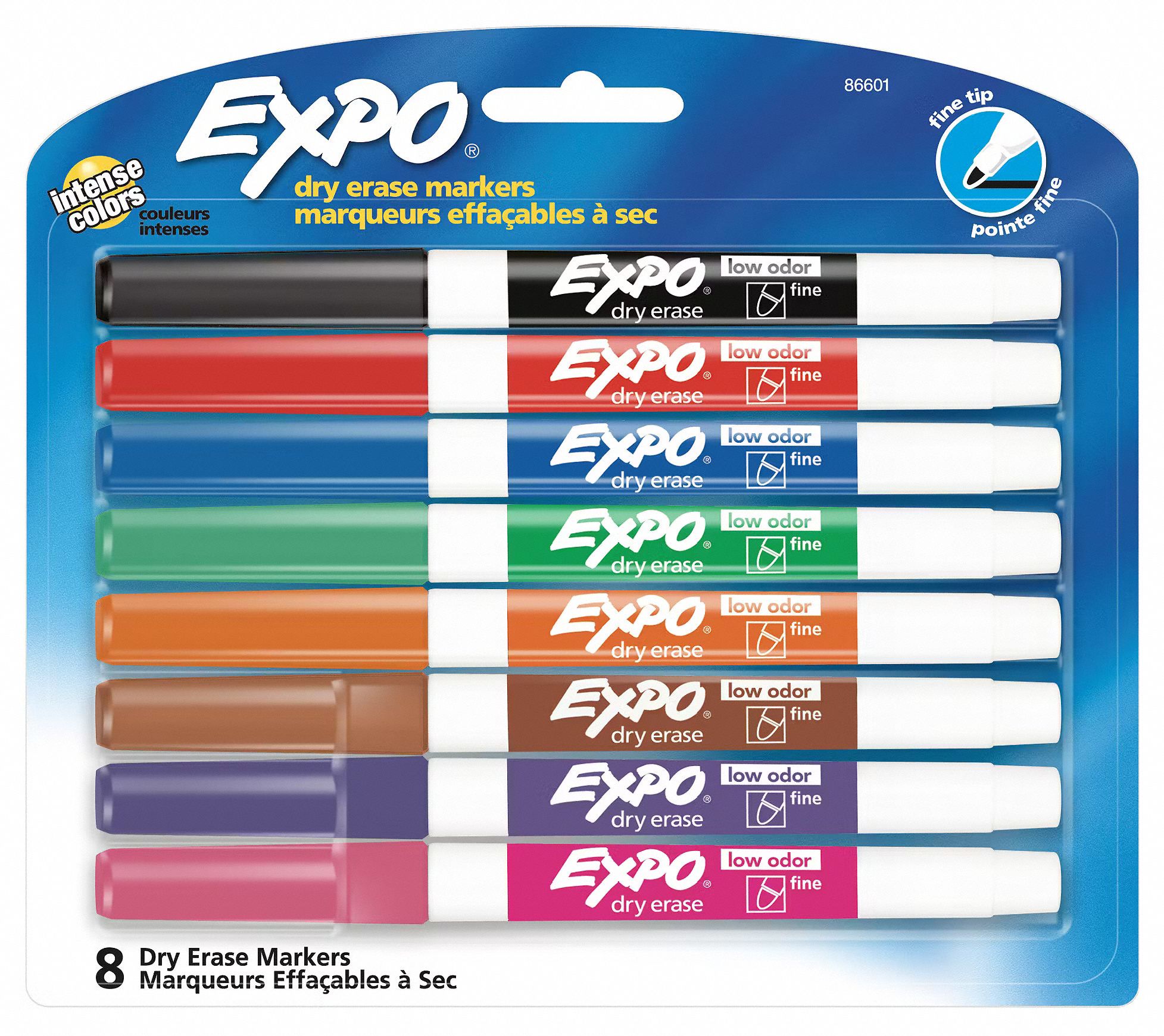 Dry Erase Marker Set: Assorted, Black/Blue/Brown/Green/Orange/Pink/Purple/Red, Fine, Capped