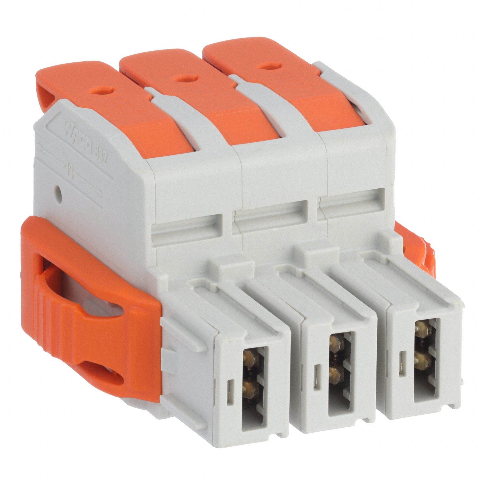 Lever Wire Connector: 3 Port, 18 AWG – 4 AWG Solid Wire Size Range, 66 A, 600 V, 832 Series