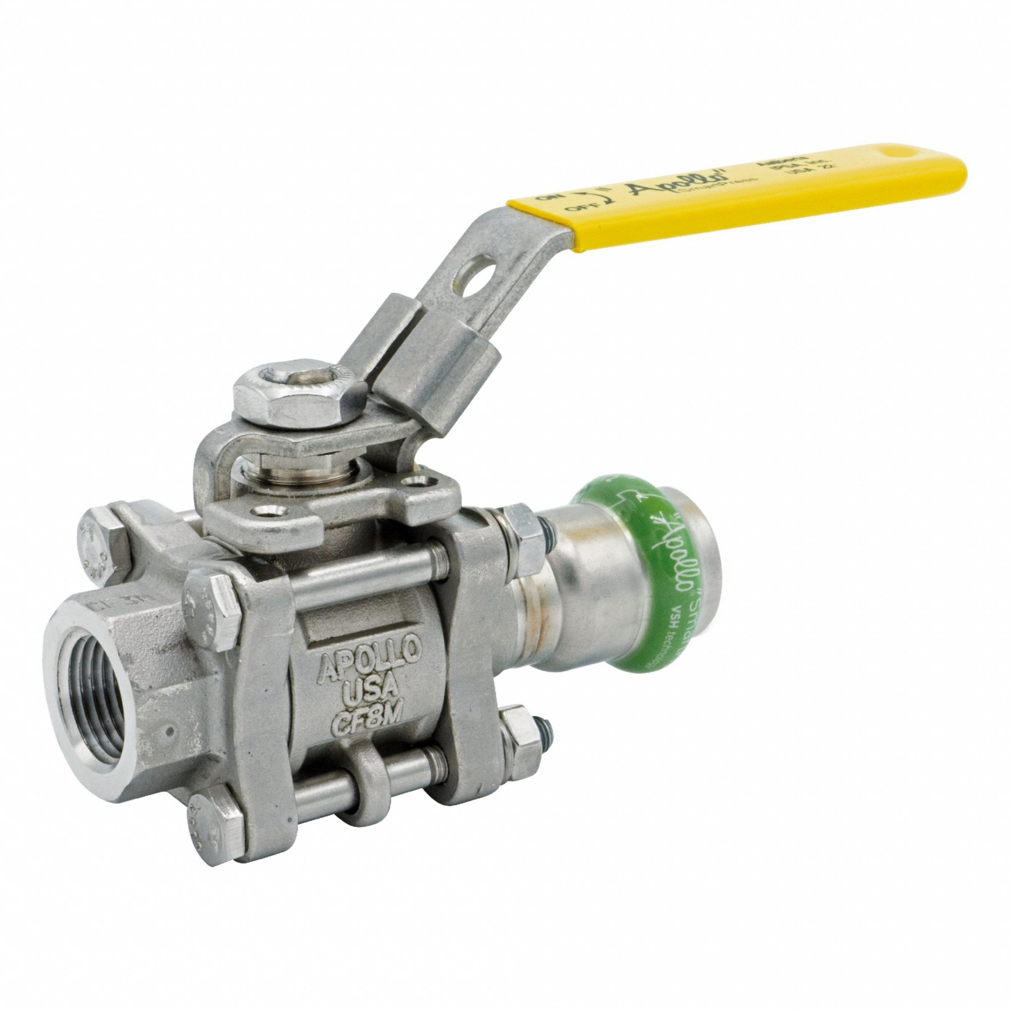 Ball Valve: 1 1/2 in, Stainless Steel, Straight Valve Body, Press x NPT, Full Port Ball Port