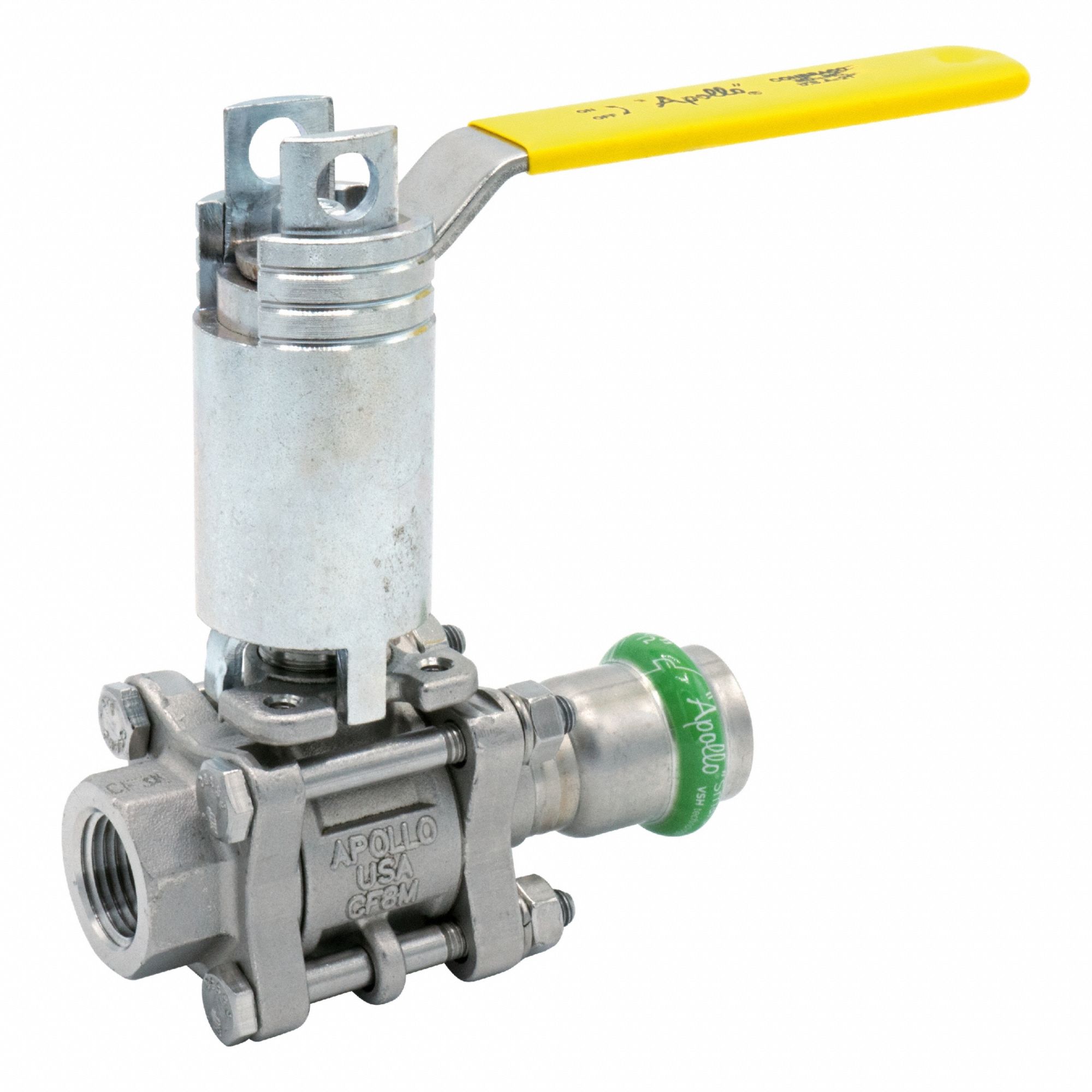 Ball Valve: 1 1/2 in, Stainless Steel, Straight Valve Body, Press x NPT, Full Port Ball Port