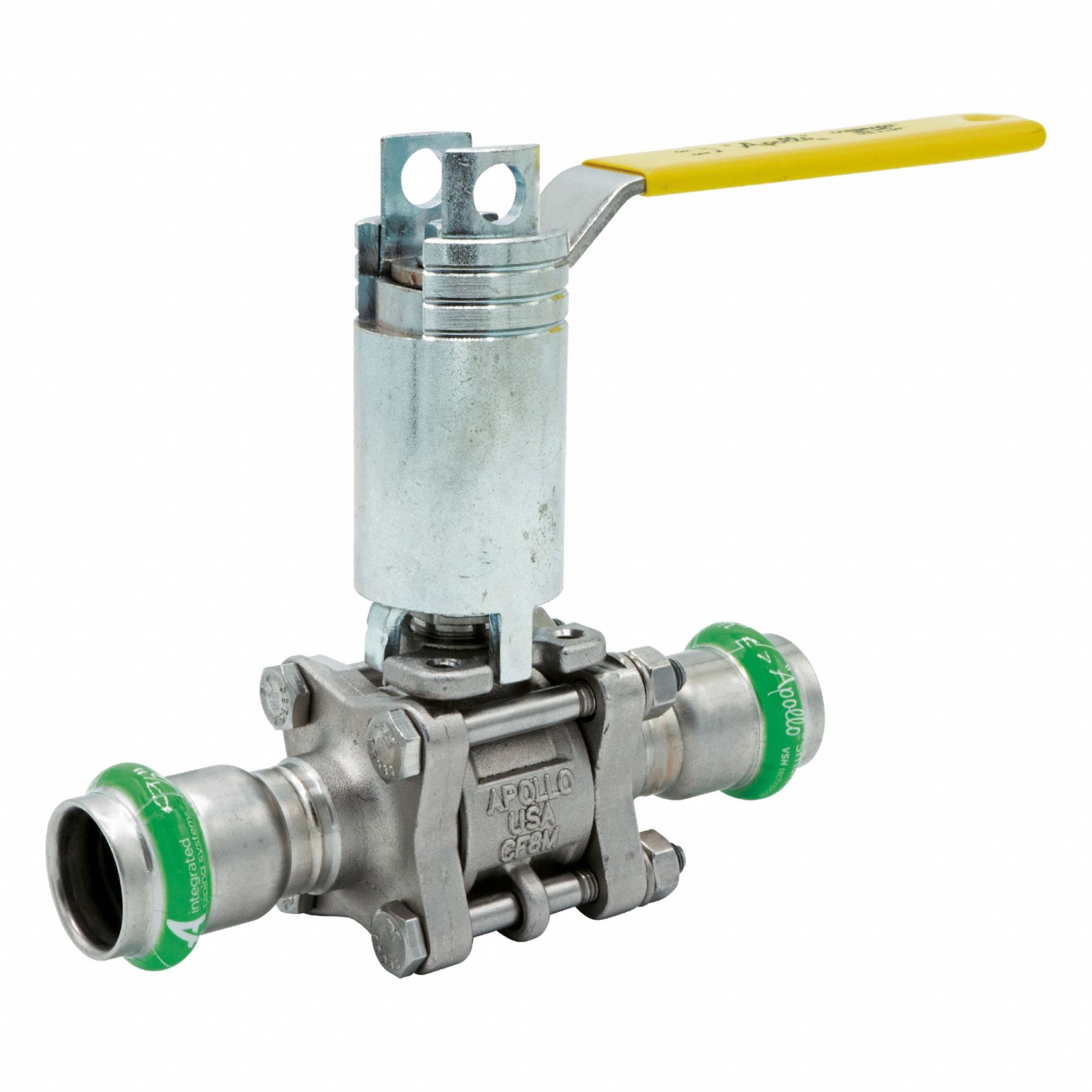 Ball Valve: 1 1/2 in, Stainless Steel, Straight Valve Body, Press x Press, Three-Piece, Lever