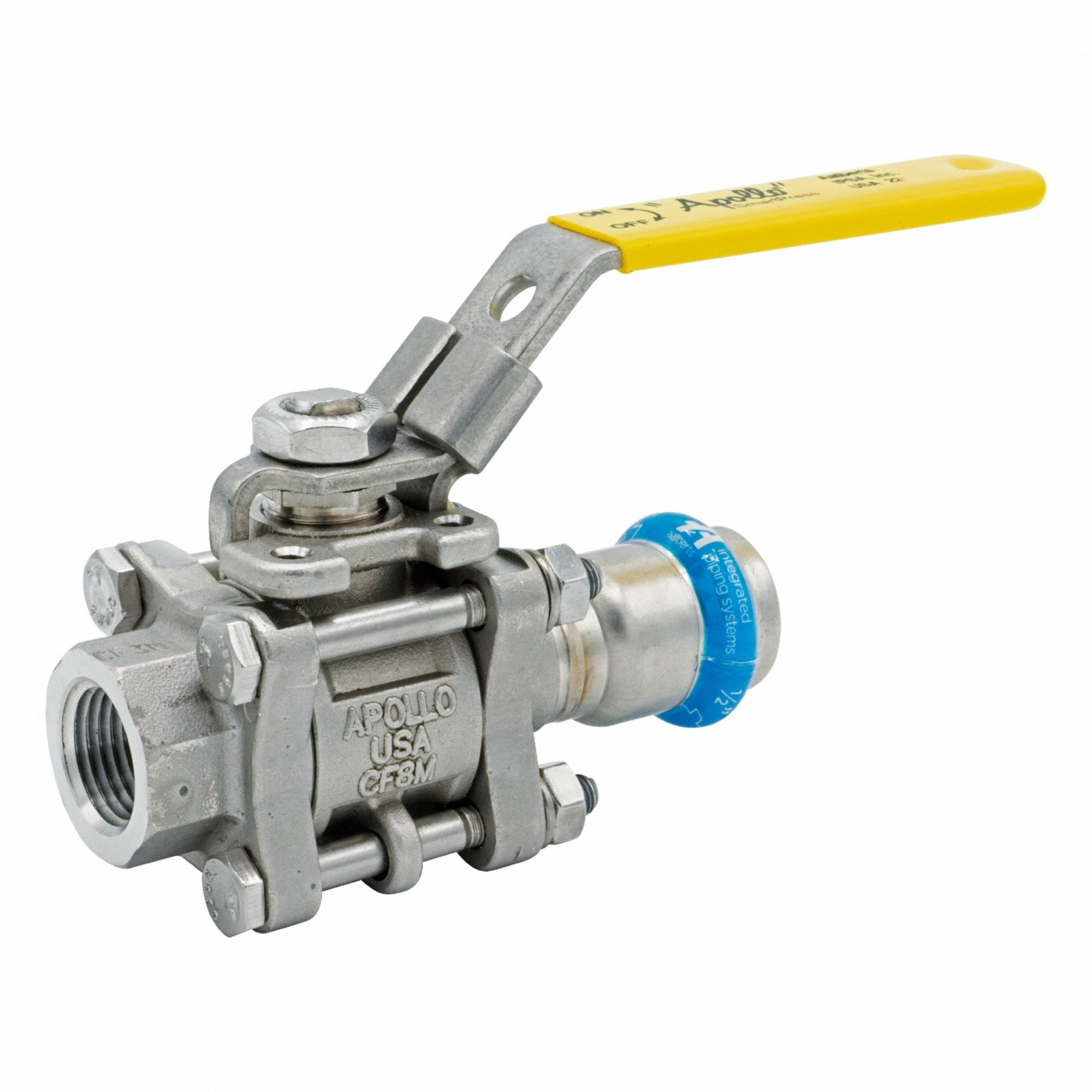 Ball Valve: 1 1/2 in, Stainless Steel, Straight Valve Body, Press x NPT, Full Port Ball Port