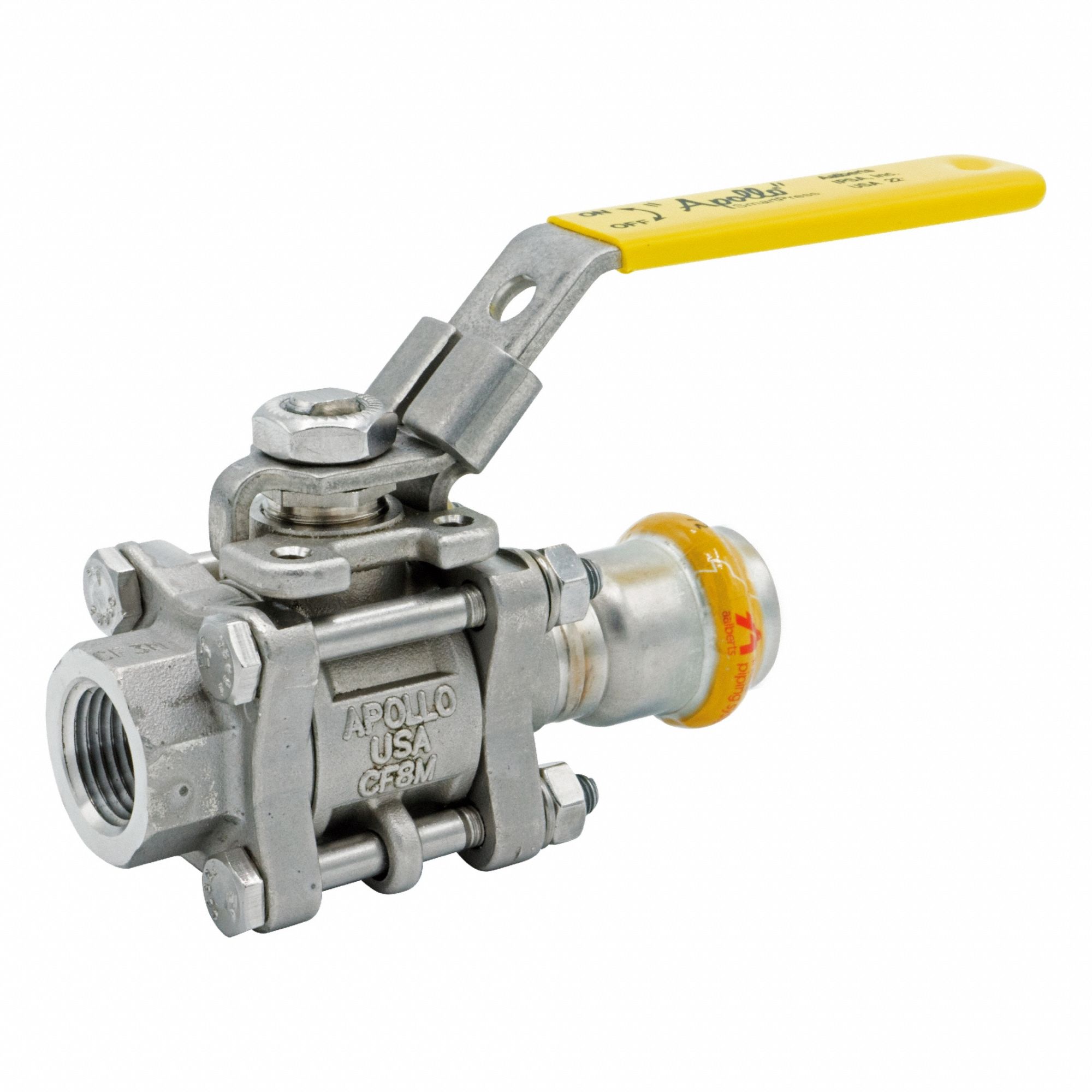 Ball Valve: 1 1/2 in, Stainless Steel, Straight Valve Body, Press x NPT, Full Port Ball Port