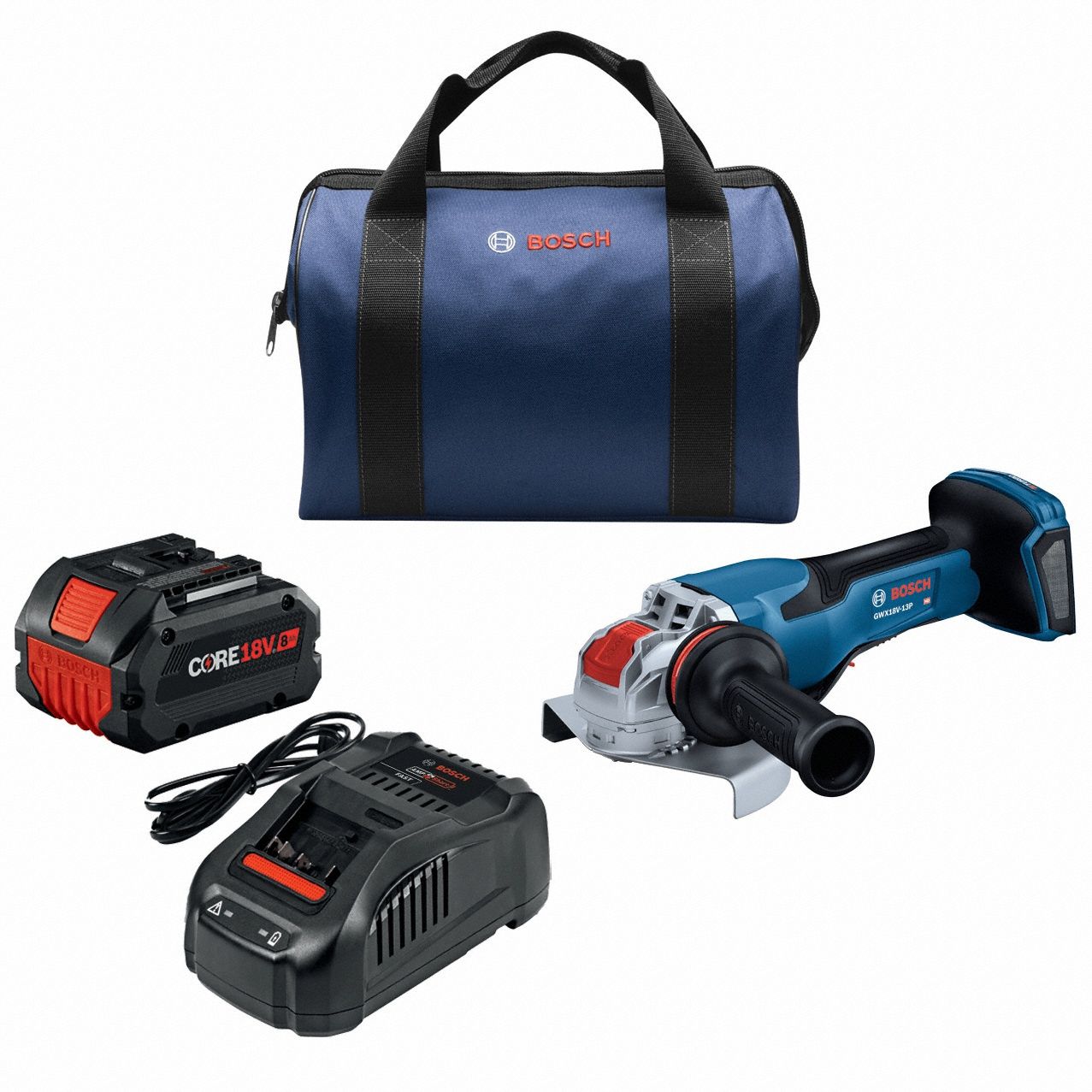 Angle Grinder Kit: 5 in_6 in Wheel Dia, Brushless Motor, 8.0 Ah, 18V DC, Std Head, Barrel Grip Grip