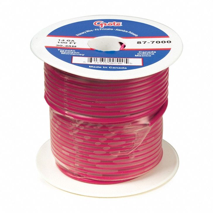 Primary Automotive Wire: GPT, 25 ft, 1 Conductor, 12 AWG, Red, 60 V Volt