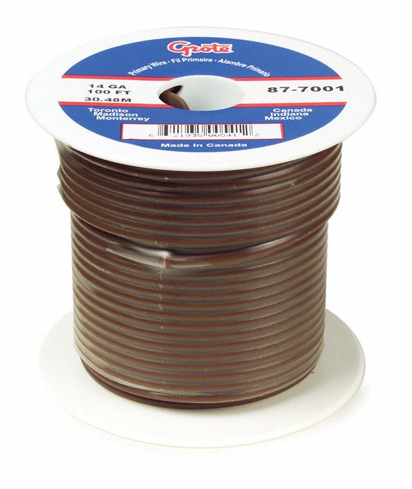 Primary Automotive Wire: GPT, 100 ft, 1 Conductor, 16 AWG, Brown, 60 V Volt, SAE J1128