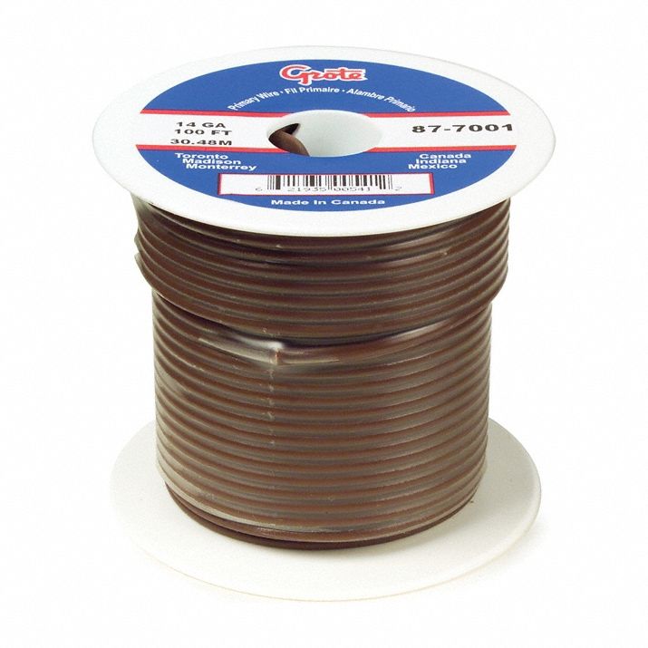Primary Automotive Wire: GPT, 25 ft, 1 Conductor, 10 AWG, Brown, 60 V Volt