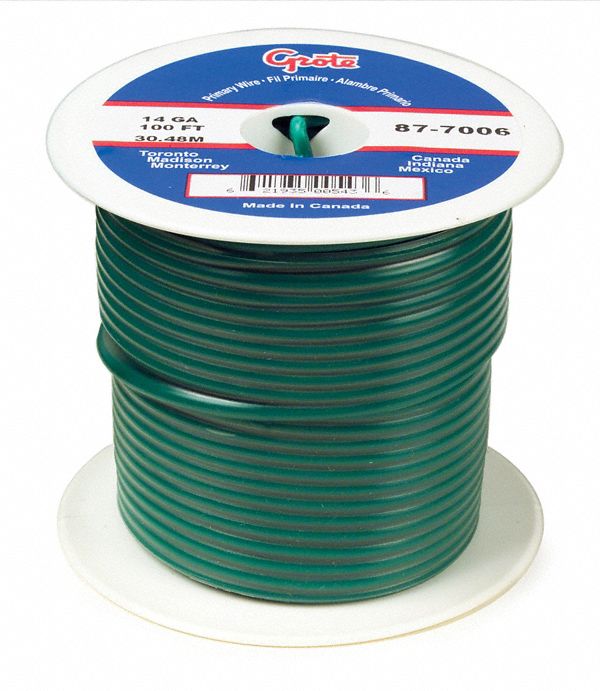Primary Automotive Wire: GPT, 100 ft, 1 Conductor, 16 AWG, Green, 60 V Volt, SAE J1128