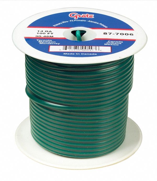 Primary Automotive Wire: GPT, 100 ft, 1 Conductor, 20 AWG, Green, 60 V Volt