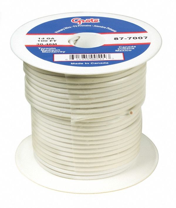 Primary Automotive Wire: GPT, 100 ft, 1 Conductor, 22 AWG, White, 60 V Volt