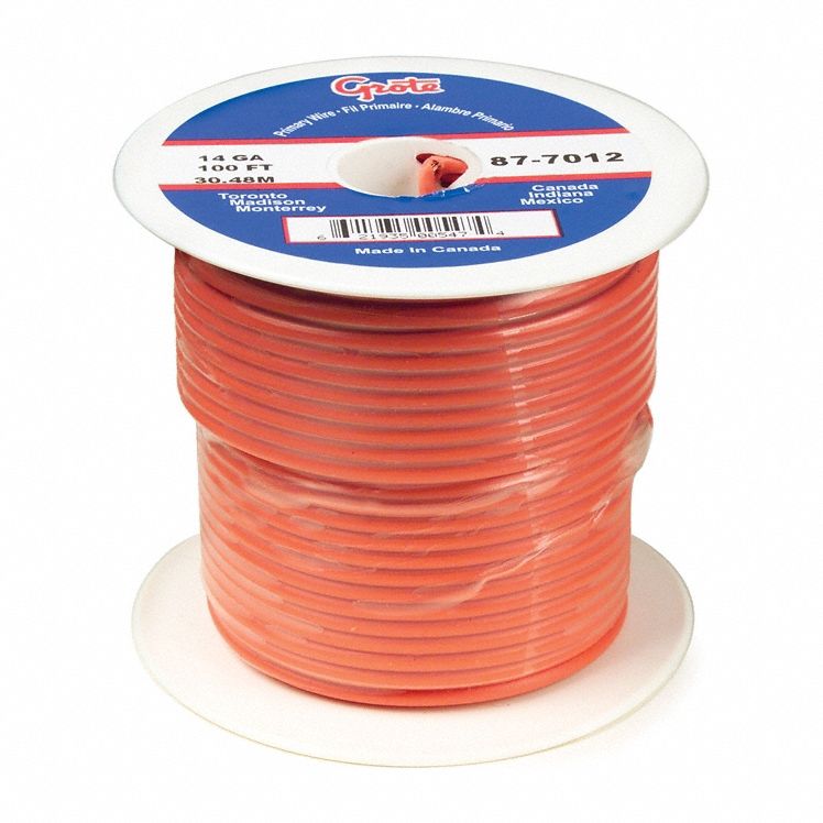 Primary Automotive Wire: GPT, 100 ft, 1 Conductor, 16 AWG, Orange, 60 V Volt, SAE J1128