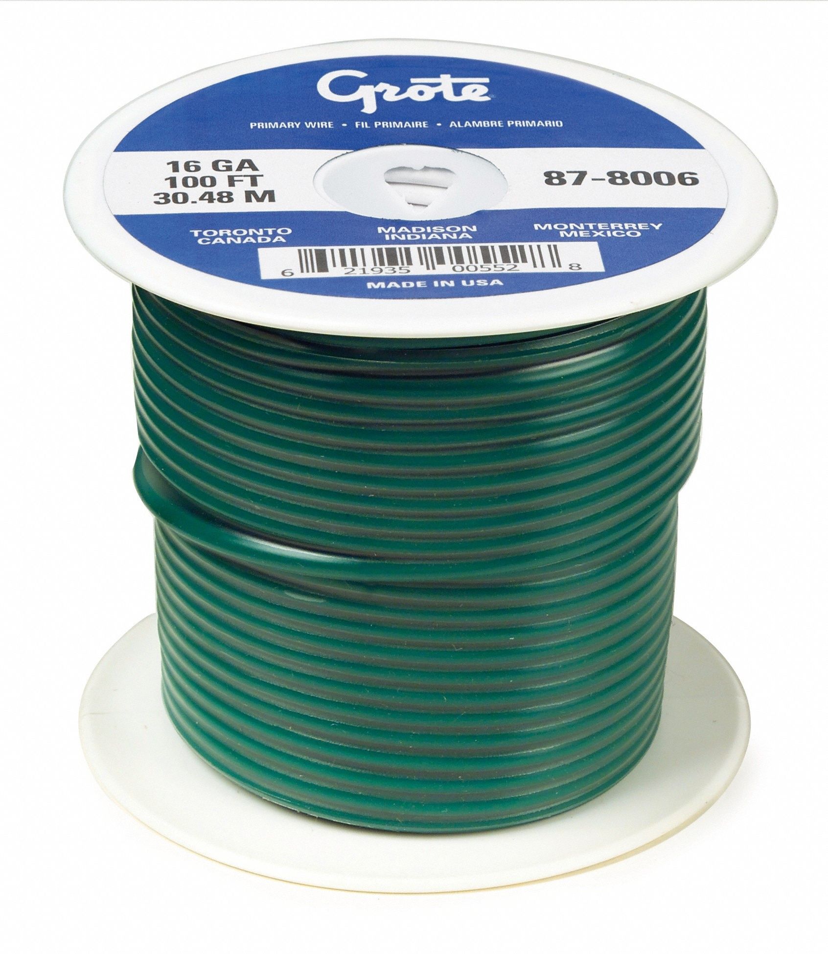 Automotive Cable: GXL, 100 ft, 1 Conductor, 10 AWG, Green, 60 V Volt