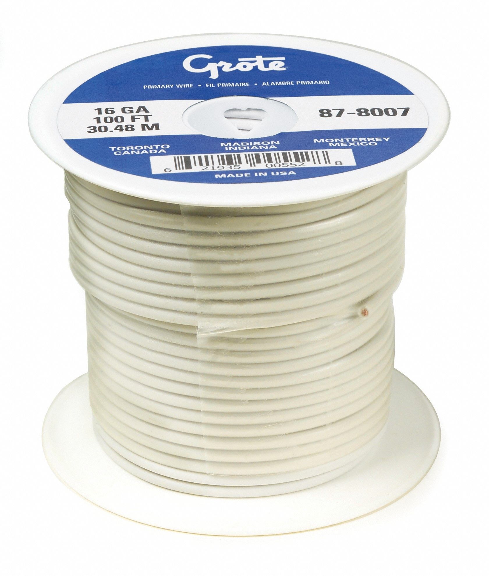 Automotive Wire: GXL, 100 ft, 1 Conductor, 10 AWG, White, 60 V Volt