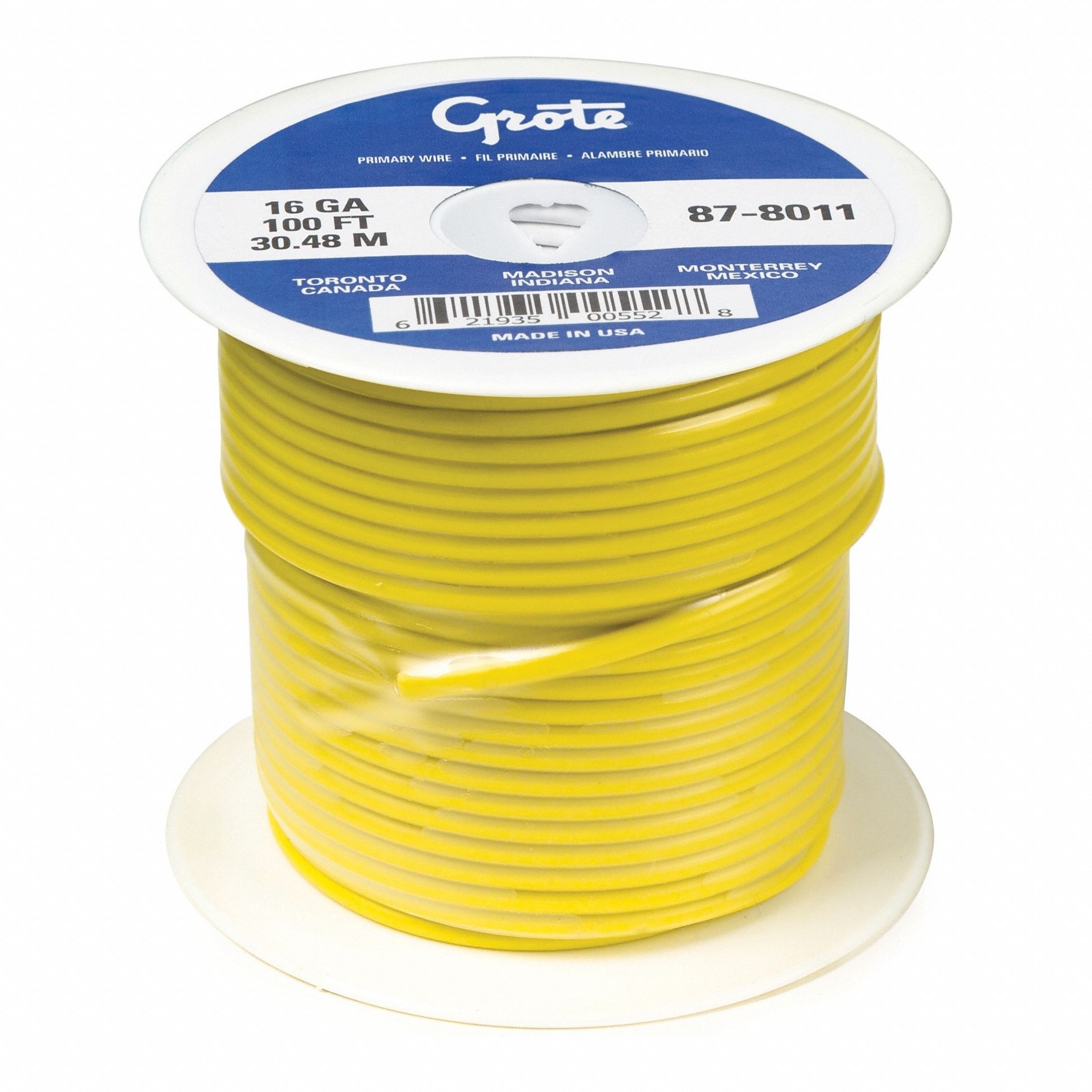 Automotive Cable: GXL, 100 ft, 1 Conductor, 10 AWG, Yellow, 60 V Volt