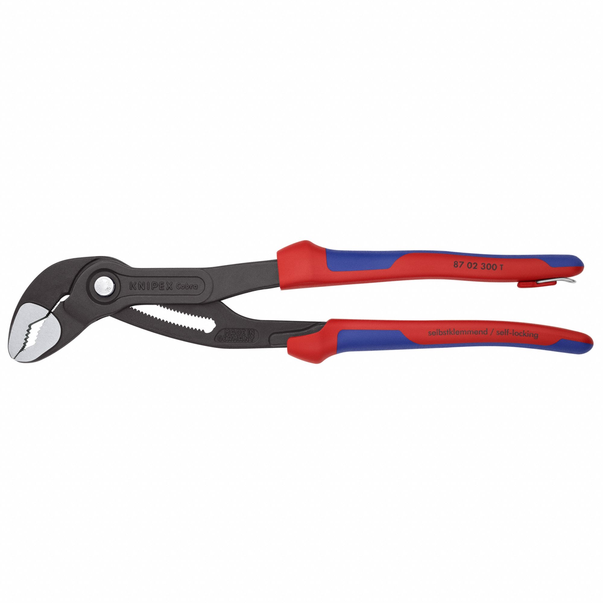Water Pump Plier: V, Push Button, 2 3/4 in Max Jaw Opening, 12 in Overall Lg, 30 Jaw Positions