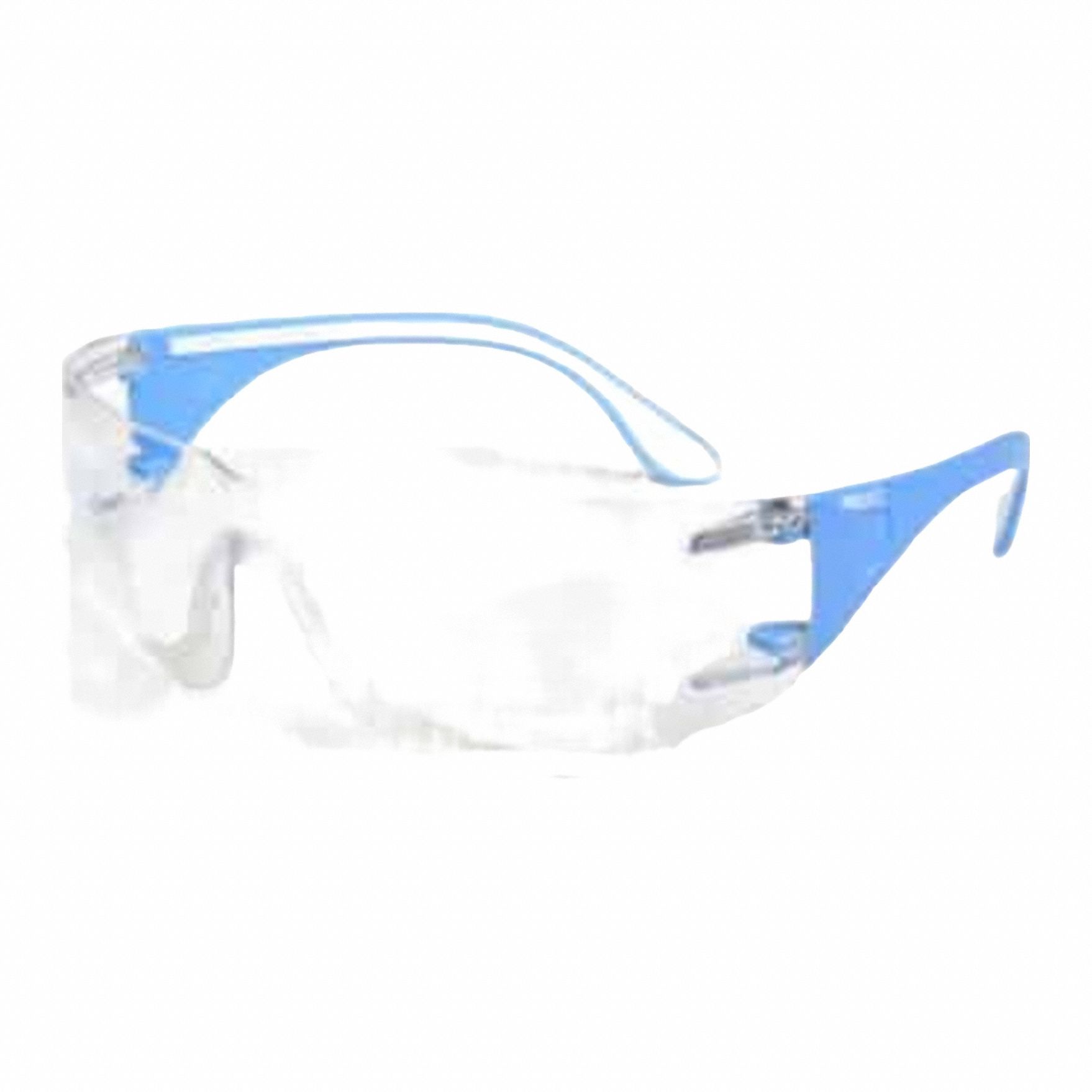 Safety Glasses: Clear Lens, Half-Frame, Anti-Fog/Scratch-Resistant, Blue/White Frame