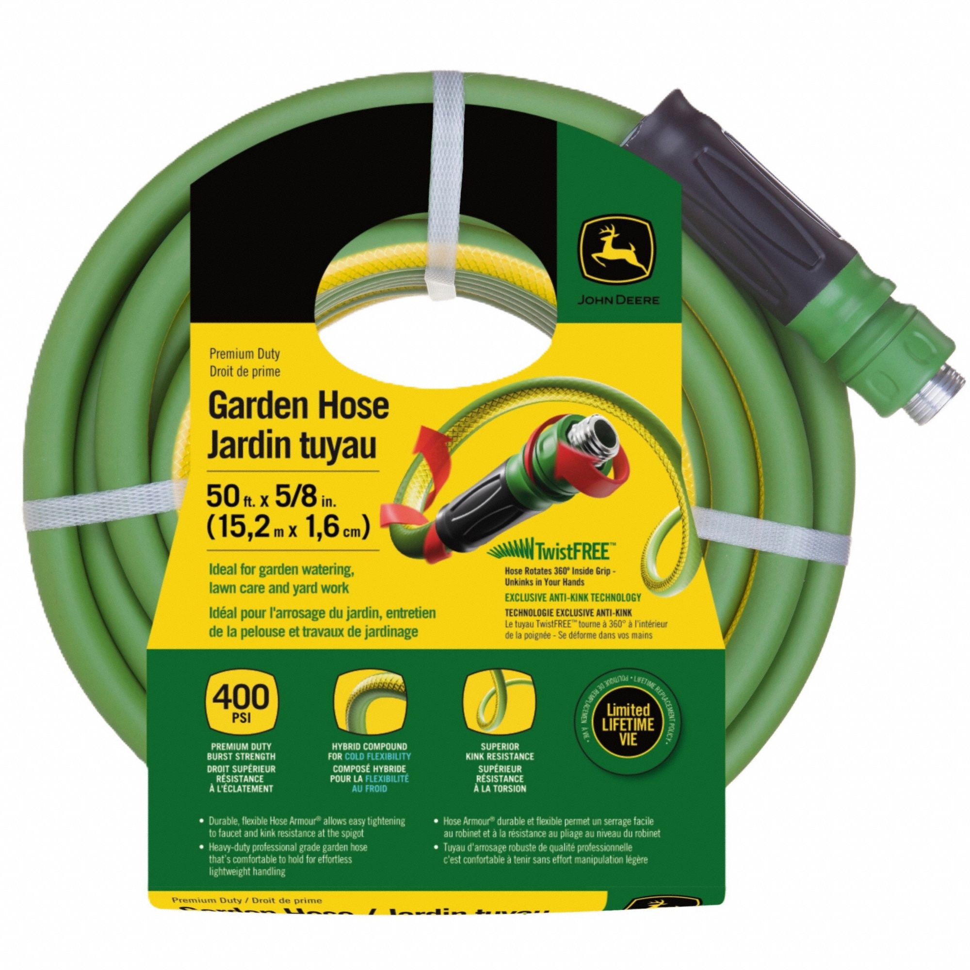 Garden Hose: Hybrid, 5/8 in Inside Dia., 50 ft Lg, 3/4 in FGHT x 3/4 in MGHT, Green