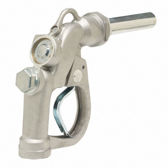 HUSKY Drum Pump Nozzle: Auto, No Meter Included, 90 gpm Max. Flow Rate, Pressure Activated, Aluminum (MPN 875038N). Key specifications — Nozzle Body Material: Aluminum; Brand: HUSKY; Spout Material: Aluminum; Nozzle Extension Type: Rigid.