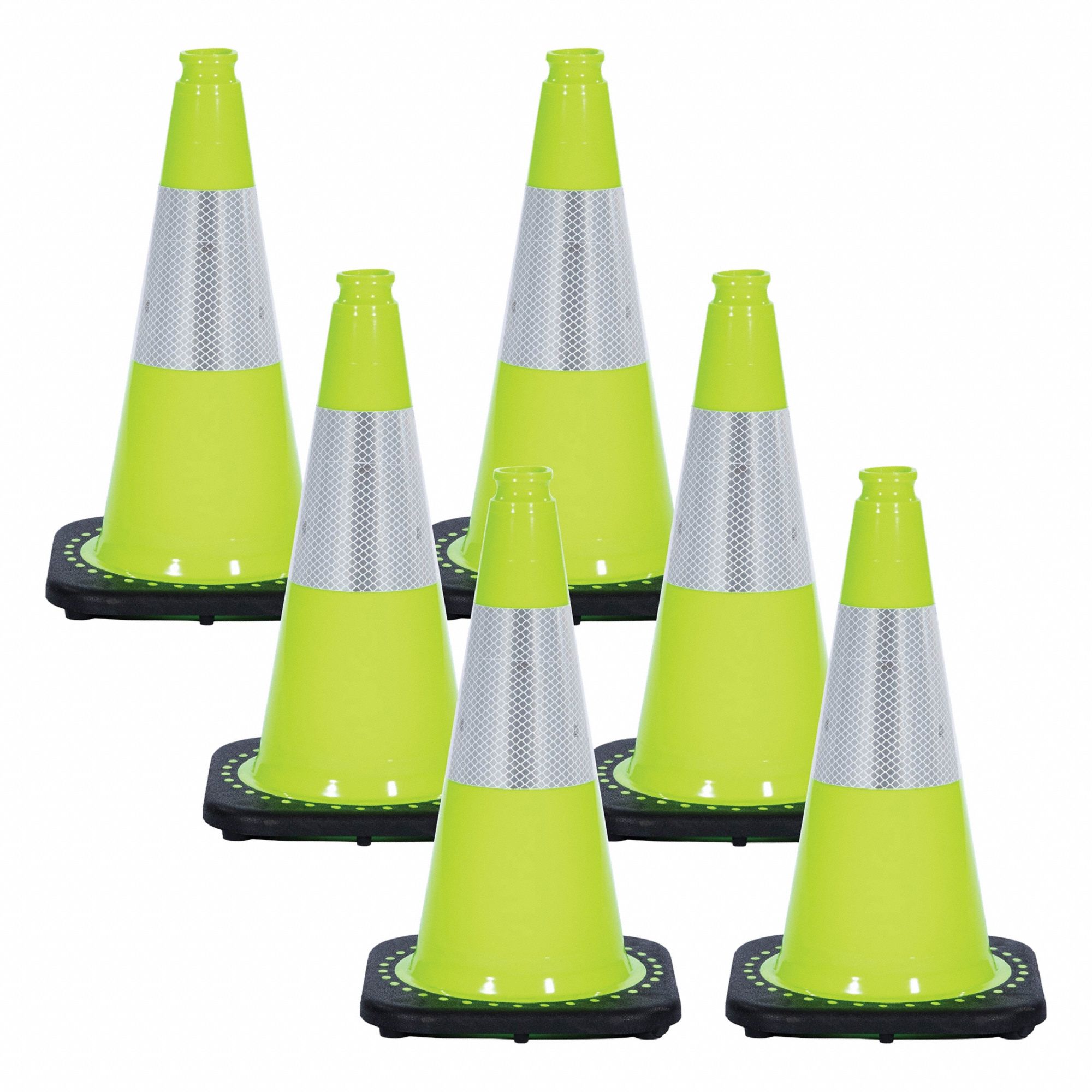 Rubber Base, PVC, Safety Green, Cone, 18 Inch: Not Approved for Roadway Use, Reflective, Green, PVC