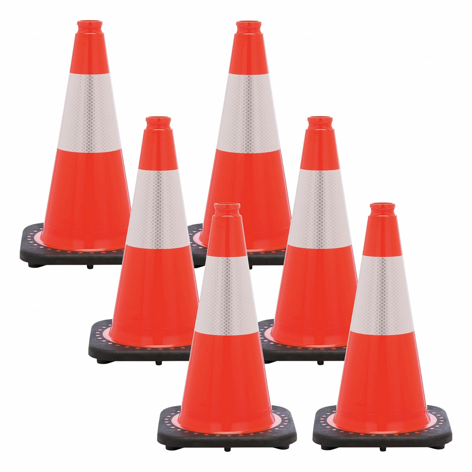 Rubber Base, PVC, Reflective Traffic Orange, Cone, 18 Inch: Reflective, 18 in Cone Ht, Orange, PVC