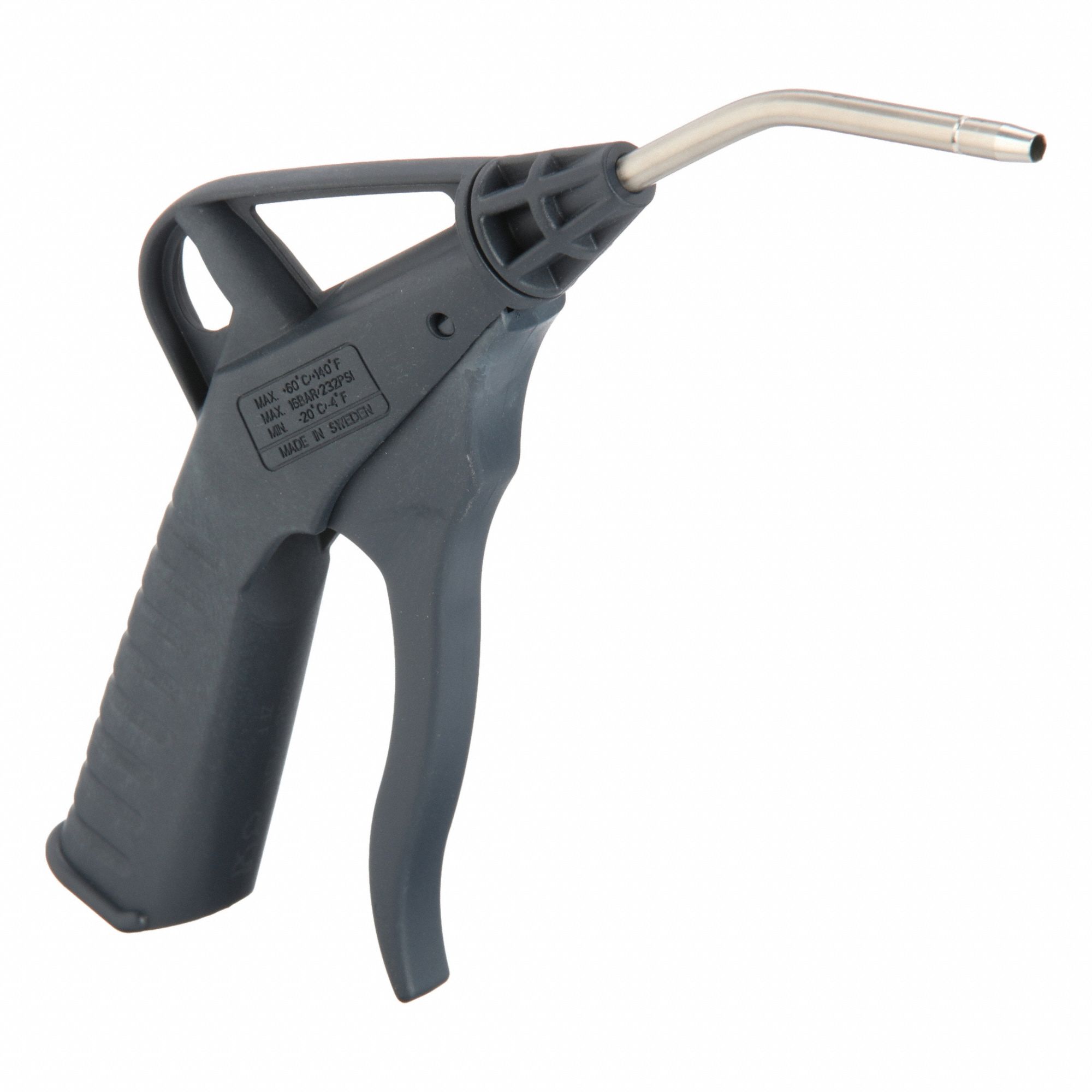 DETECTAMET, INC. Air Gun: Ergonomic Grip, Plastic, 1/4 in Female NPT, 1 Nozzle(s), Angled, Focused (MPN 111-T806-P01). Key specifications — attr1328526: Plastic; attr1328508: DETECTAMET, INC.; attr1328515: No; attr1328533: No.