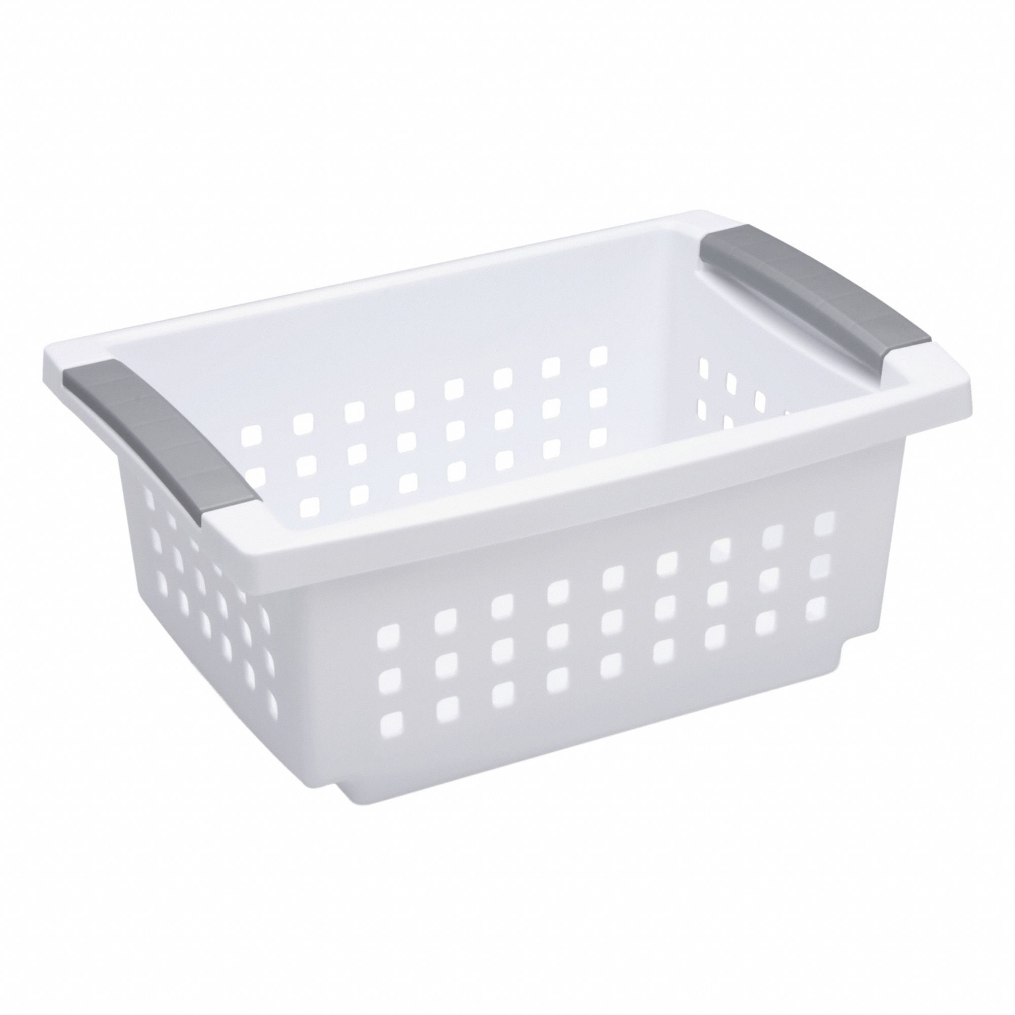 Storage Tote: 12 1/2 in x 8 5/8 in x 5 3/8 in, White, Stacking Capable