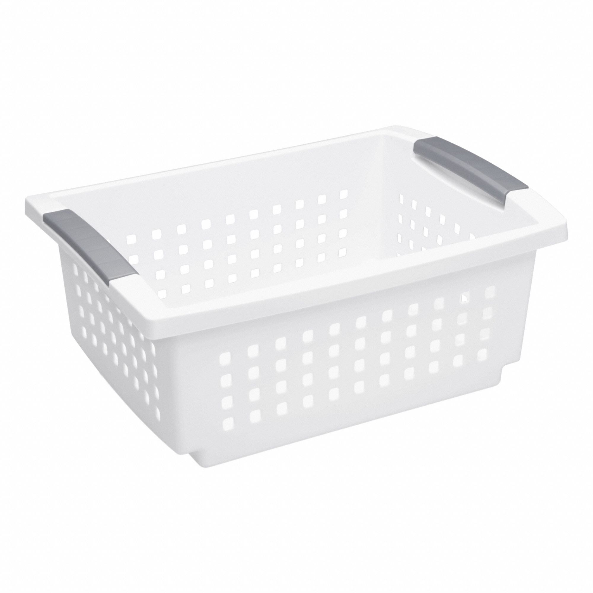 Storage Tote: 14 3/4 in x 10 3/4 in x 6 1/4 in, White, Stacking Capable