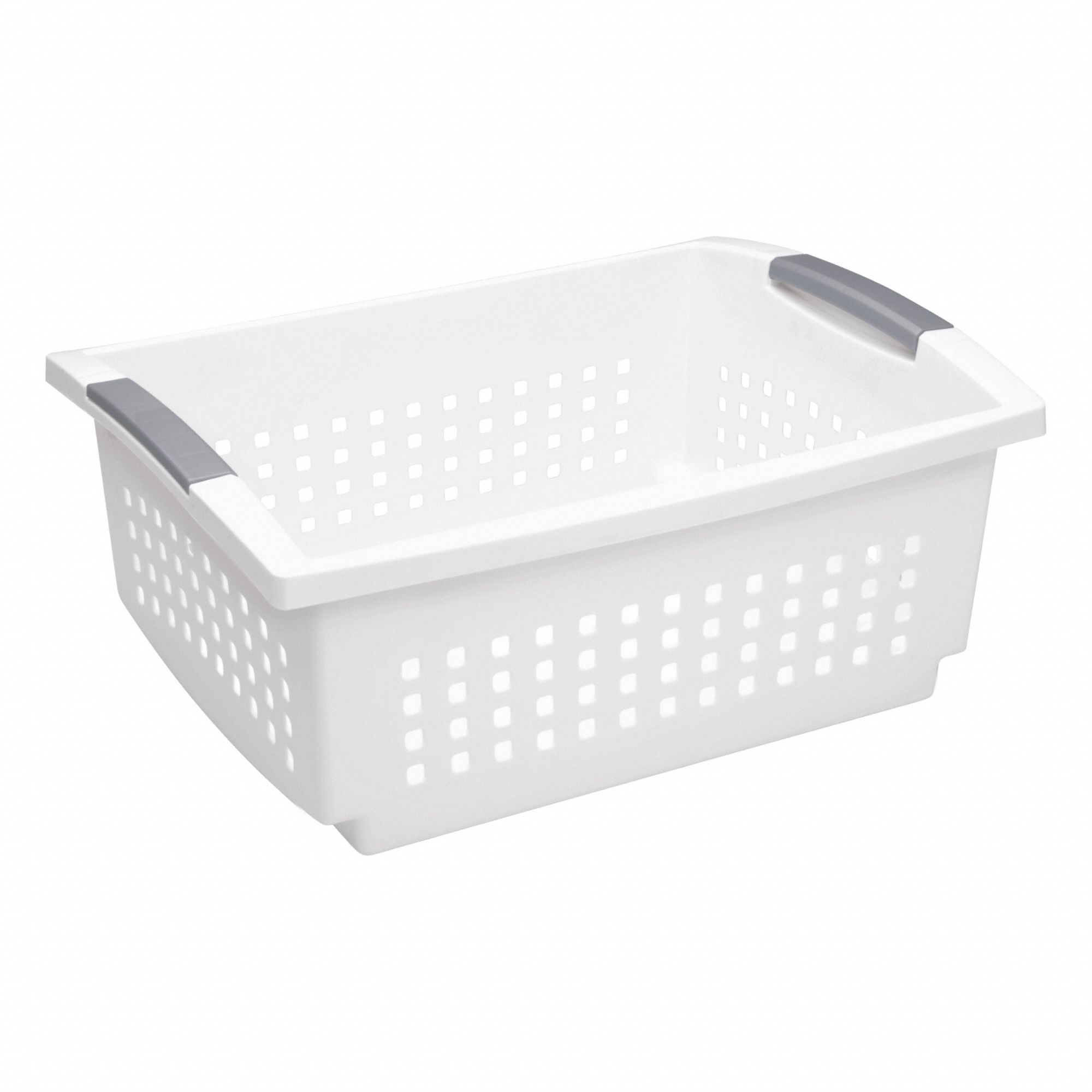 Storage Tote: 17 1/8 in x 12 7/8 in x 7 1/4 in, White, Stacking Capable