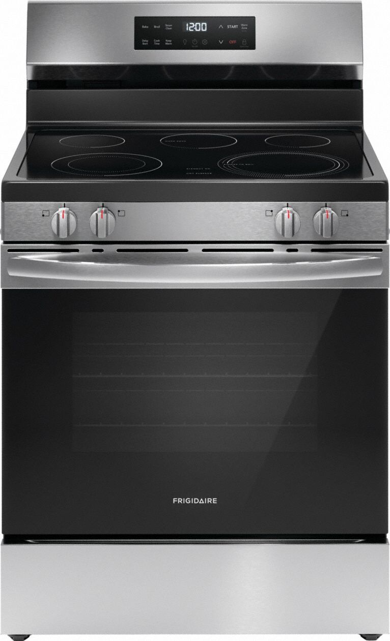 Oven Range: Stainless Steel, Electric, 5 Burners