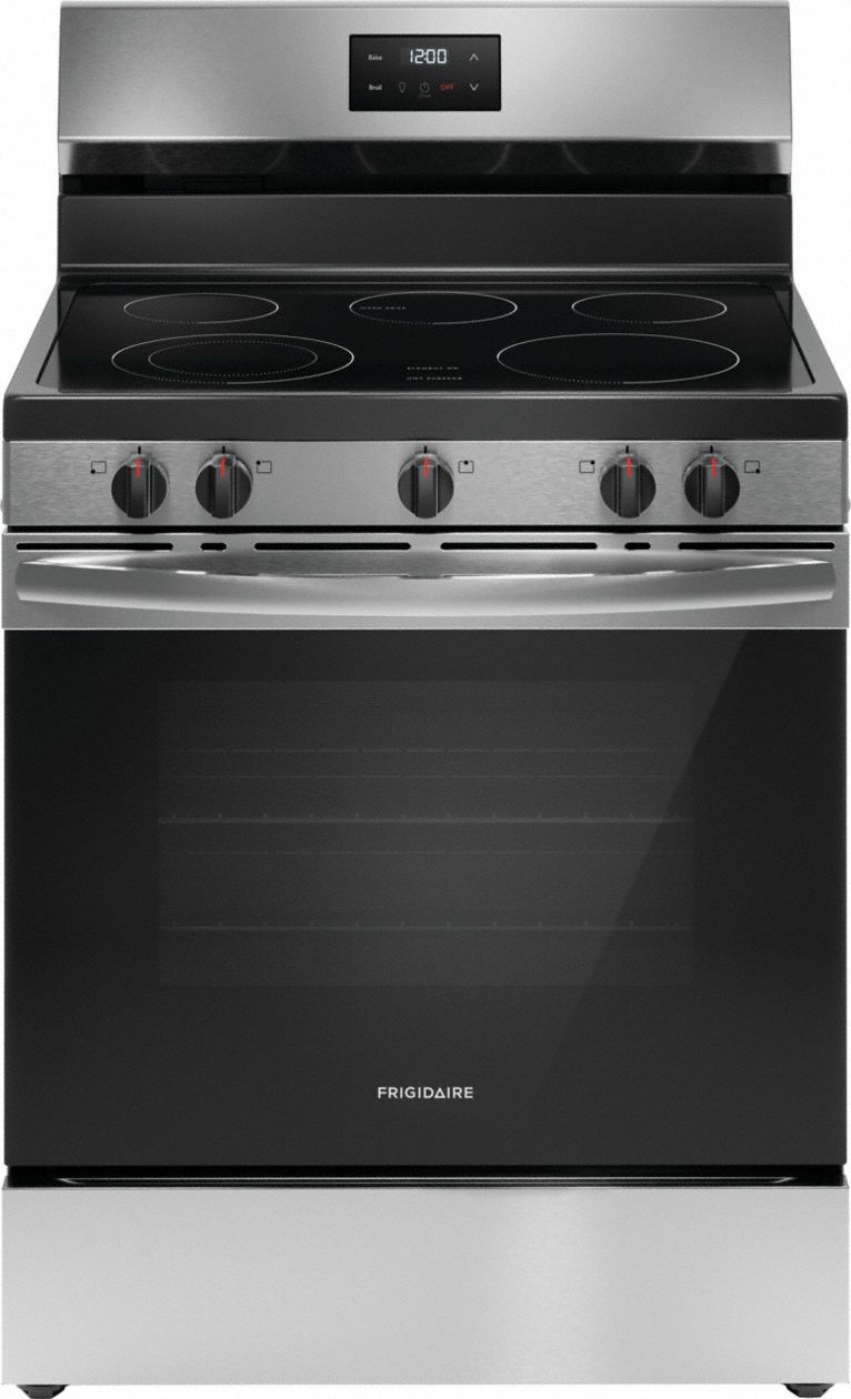 Oven Range: Stainless Steel, Electric, 5 Burners