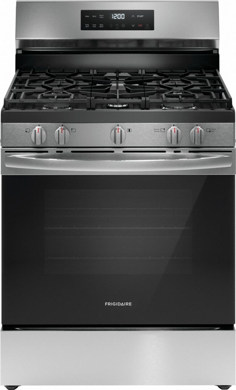 Oven Range: Stainless Steel, Natural Gas, 5 Burners