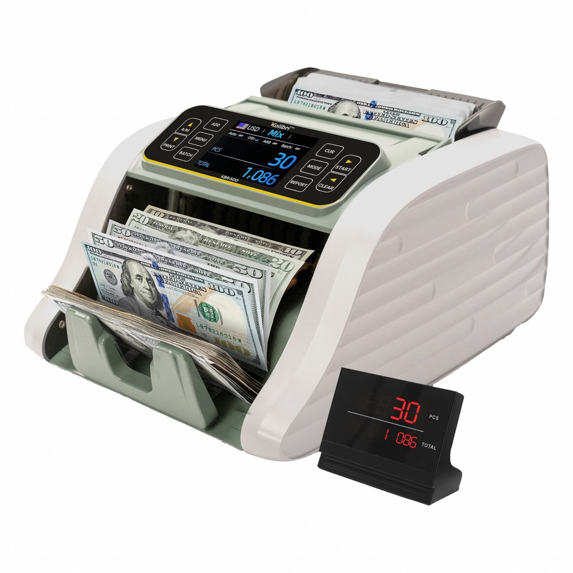 Bill Counter: 200 Bills Capacity, 9 3/16 in Overall Ht, 13 in Overall Wd, 14 5/16 in Overall Dp