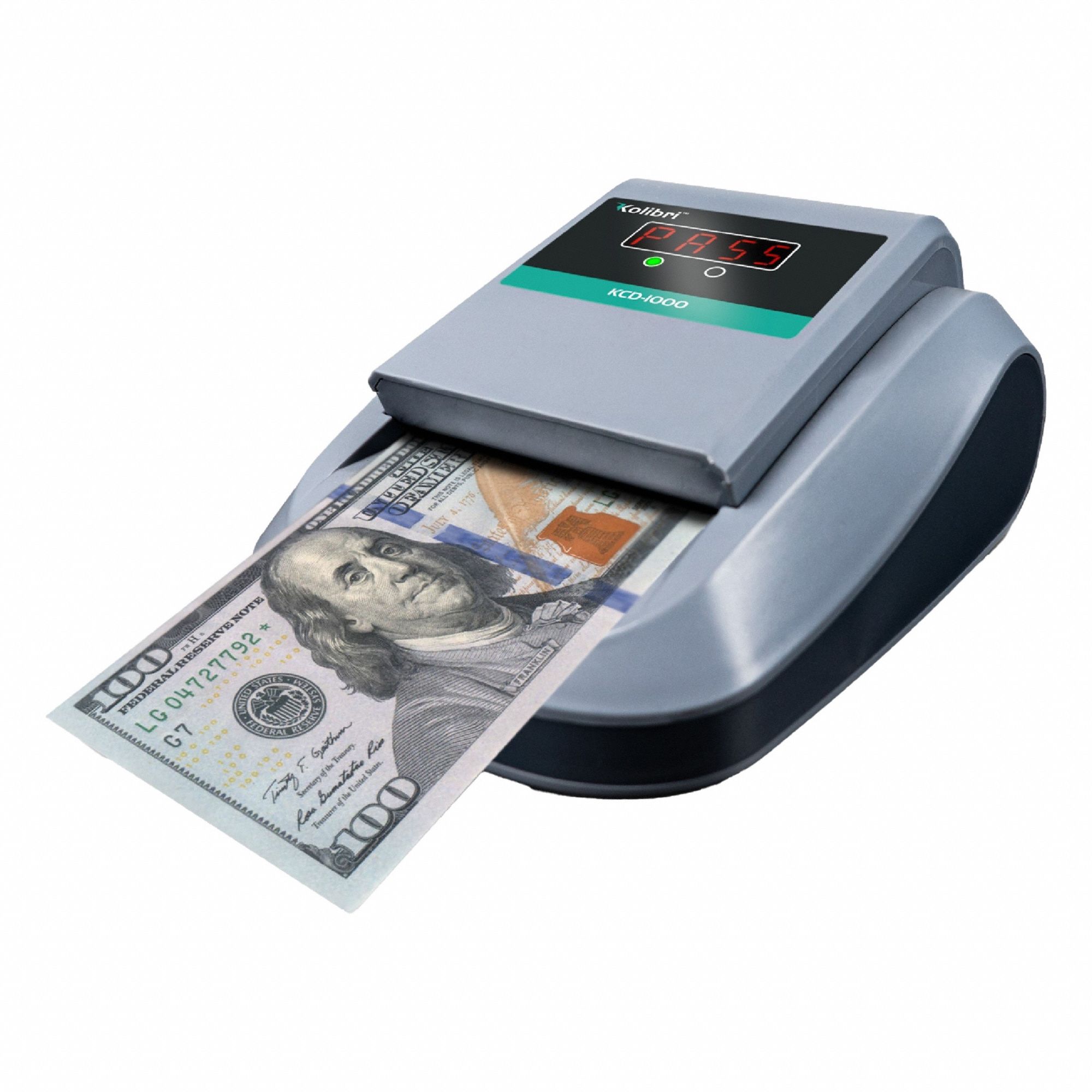 UV Counterfeit Detector: Scans Cash, 110V AC, 3 5/8 in Ht, 6 1/4 in Lg, 5 1/8 in Wd, Gray, 1