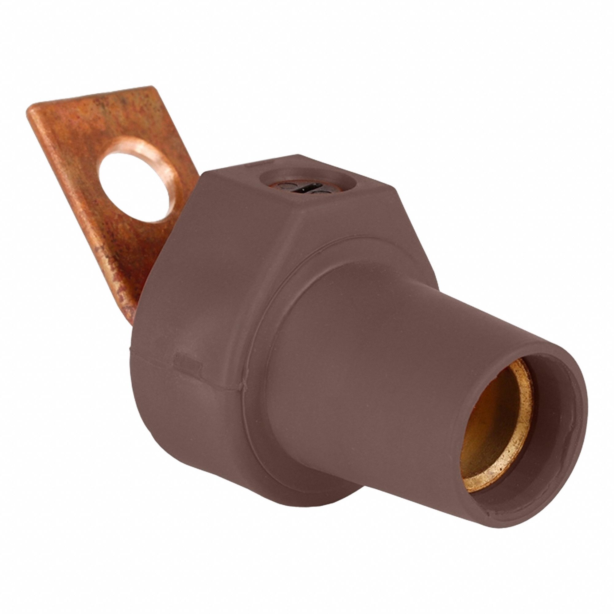 Terminal Connector: For Male Plugs, 400 A, Angled, Brown, Round, Threaded Mounting