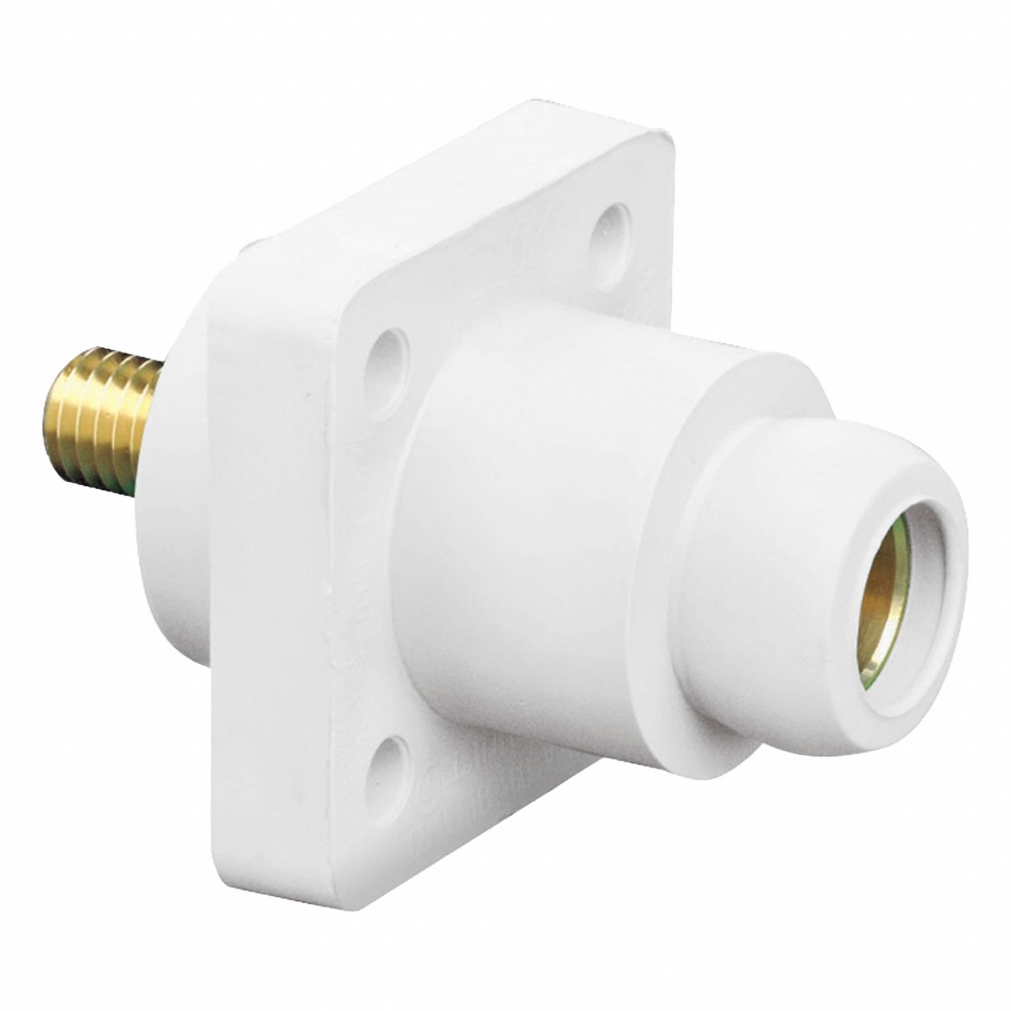 Single Pole Receptacle: For Male Plugs, 400 A, Straight, White, Square, Threaded Mounting