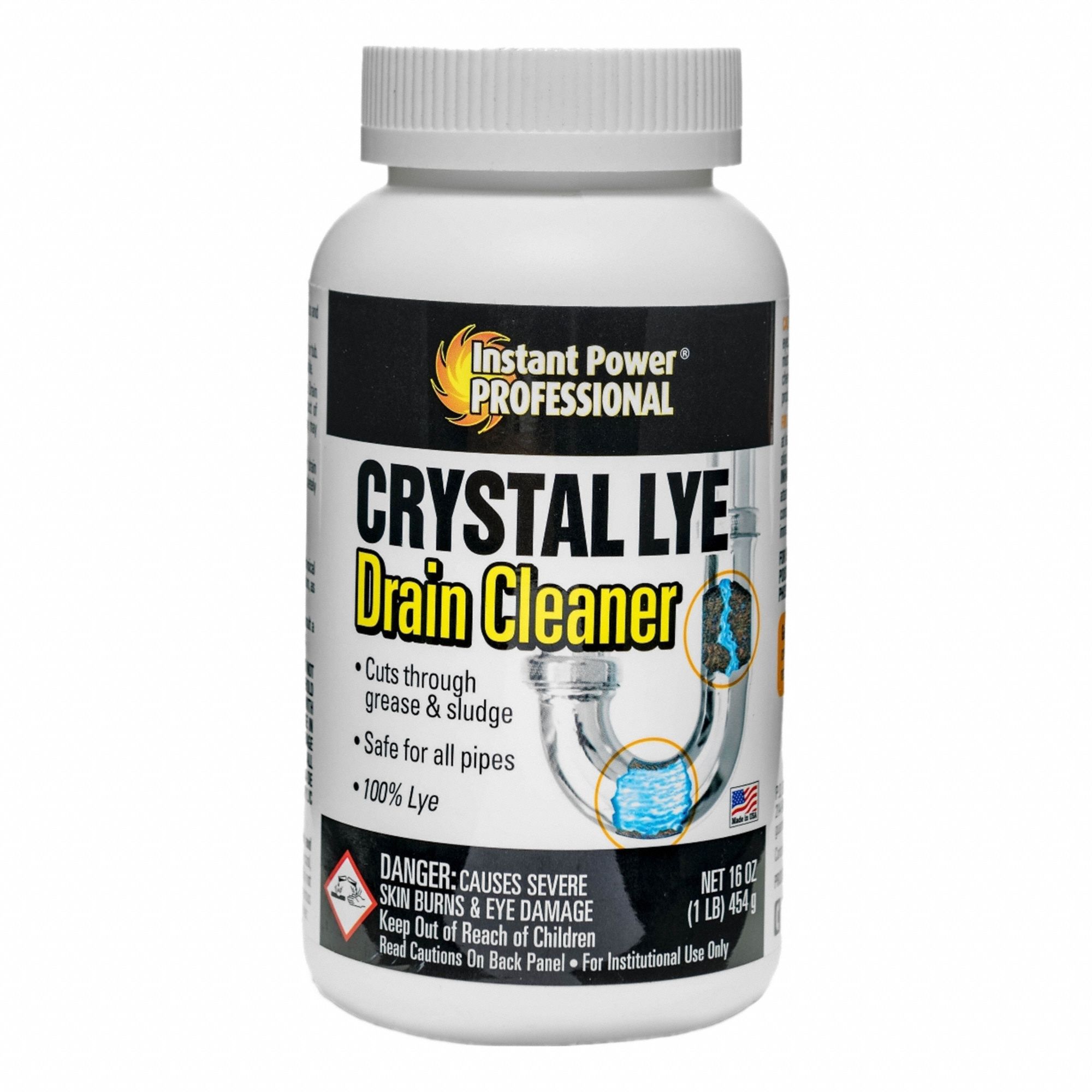 INSTANT POWER PROFESSIONAL, Bottle, 1 lb, Crystal Lye Drain Opener 49XY048886 Grainger