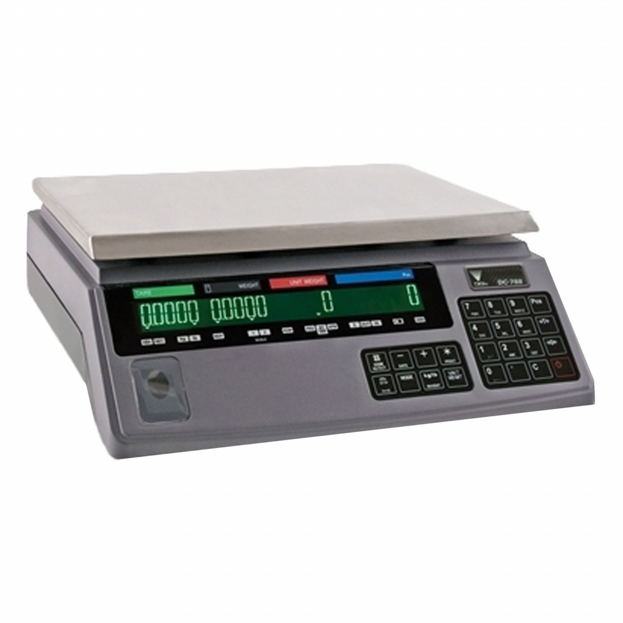 RICE LAKE WEIGHING SYSTEMS Industrial Bench Scale: 10 in x 7 in, Not IP Rated, Integrated (MPN 88928). Key specifications — attr1341383: RS-232; attr1341384: 0.0002 lb; attr1341400: RICE LAKE WEIGHING SYSTEMS; attr1383935: Stainless Steel.