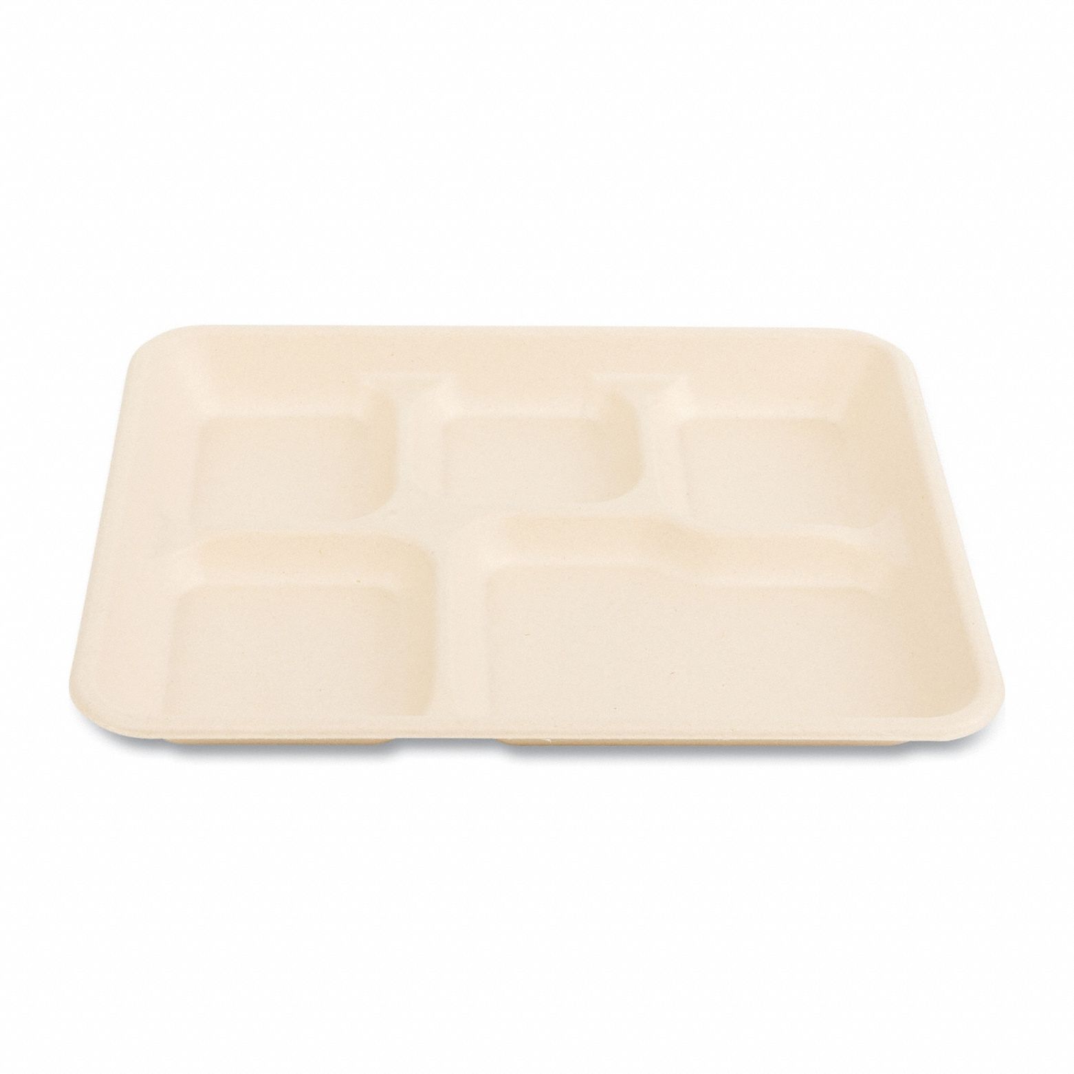 Disposable Food Tray: 5 Compartments, 1 in Ht, 8 1/4 in Wd, 10 1/4 in Lg, Tan, 500 PK