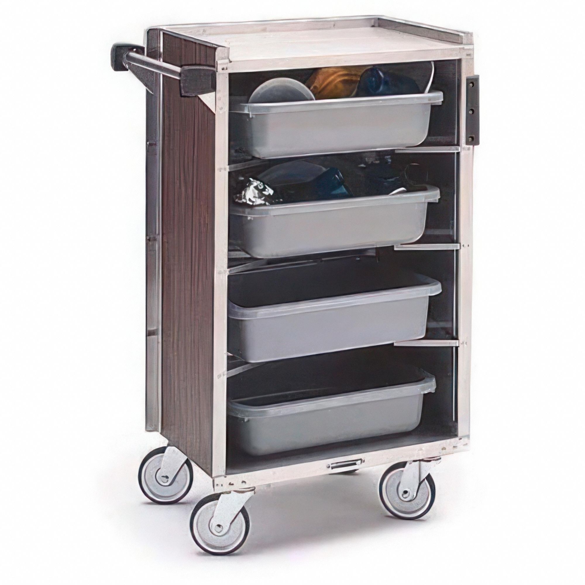 Bussing Cart: Enclosed, 500 lb Max Load Capacity, 4 Shelves, 42 7/8 in Overall Ht