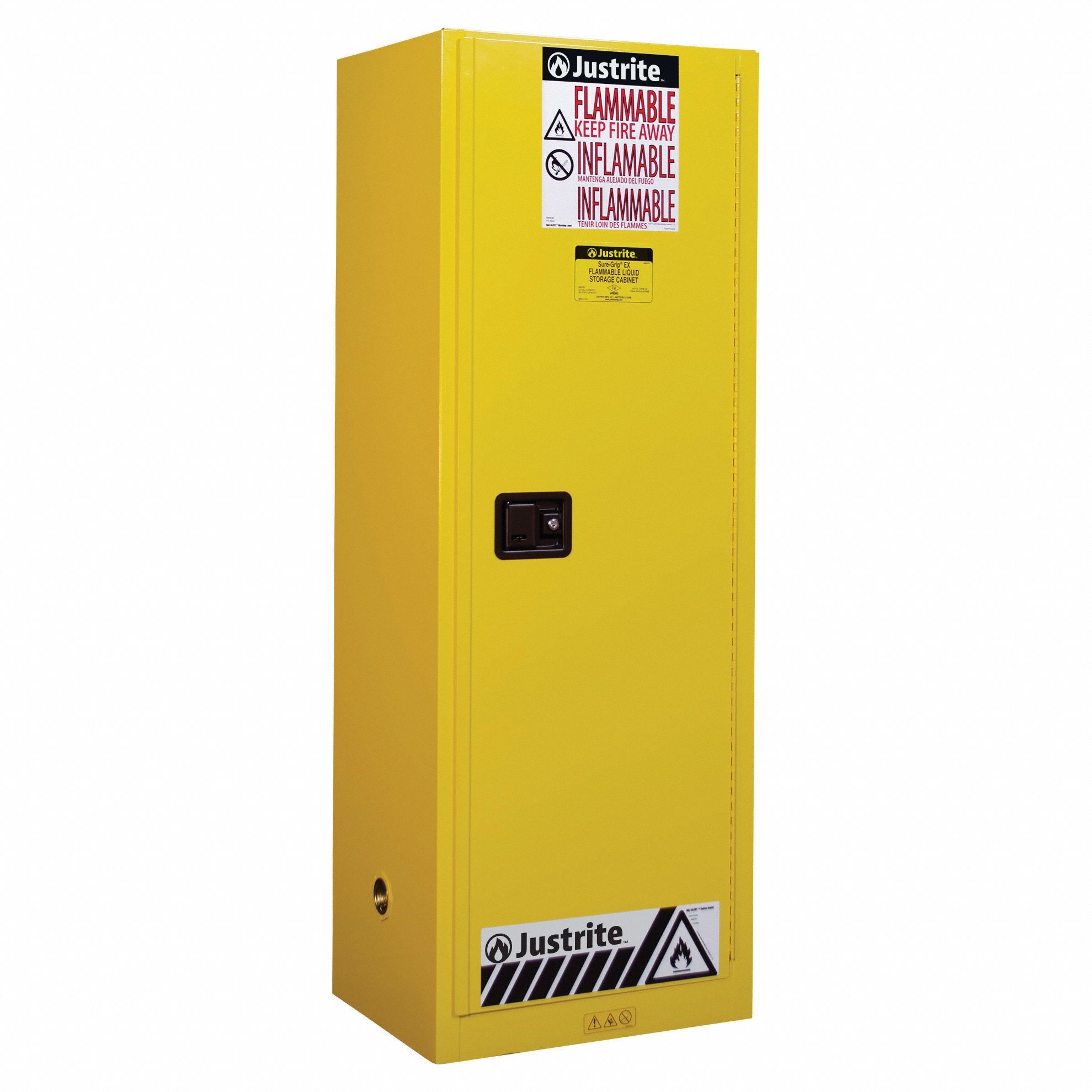 Hazardous Material Storage Cabinet: Std, 36 gal, 23 1/4 in x 18 in x 65 in, Yellow, Steel