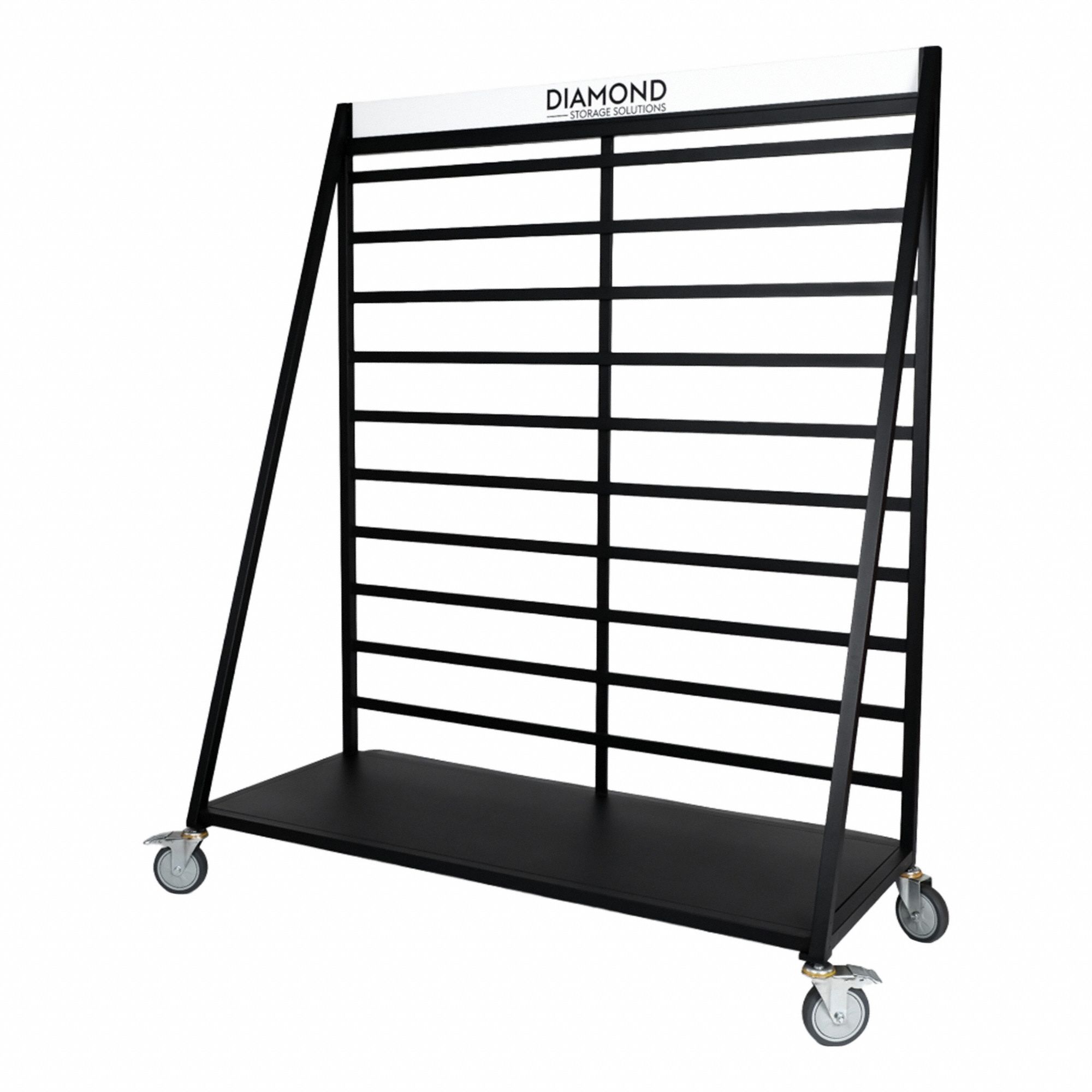 DIAMOND STORAGE SOLUTIONS Mobile Bin Rail Floor Rack: 60 in x 24 in x 60 in (MPN DVSRC-60-72-24). Key specifications — Brand: DIAMOND STORAGE SOLUTIONS.