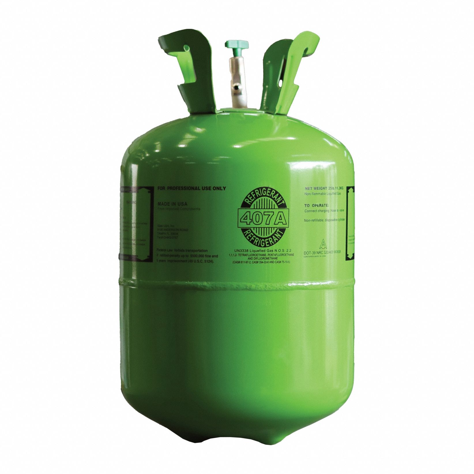 Refrigerant: R-407A, HFC, A1, 25 lb Cylinder, White