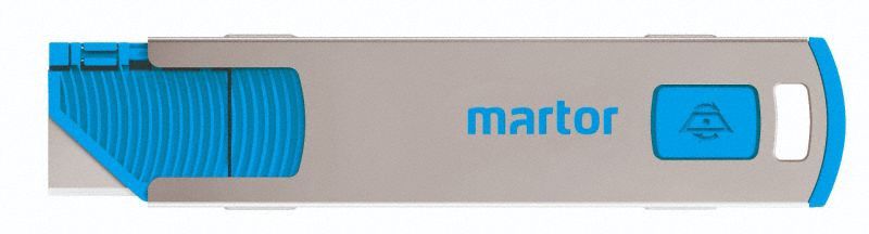 Utility Knife: 4 in Overall Lg, Plain, 1 in Overall Wd, Stainless Metal, Blue/Silver