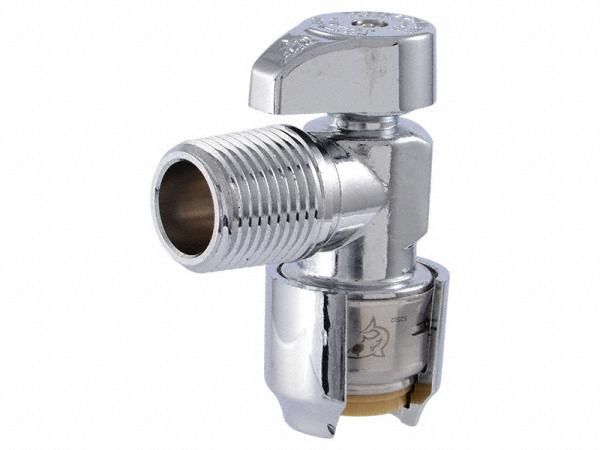 Push-to-Connect: 1/2 in, 1/2 in Push, Chrome-Plated Brass, Angle Body, 1/4-Turn, Oval