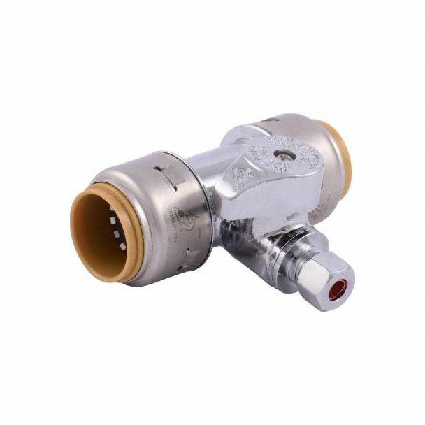 Push-to-Connect: 3/4 in, 3/4 in Push, Chrome-Plated Brass, Tee Body, 1/4-Turn, Oval