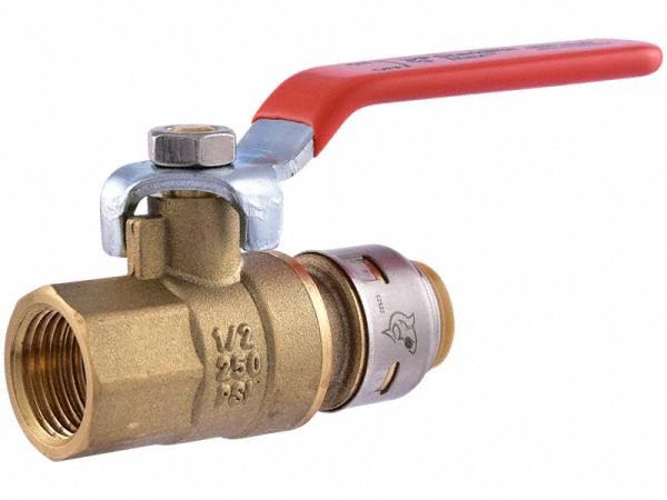 Turn Ball Valve: Brass, Straight, 400 psi Max. Pressure (CWP), Full Port Ball Port, Lever