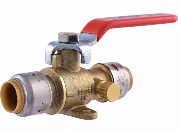 Turn Ball Valve: Brass, Straight, Push x Push, 400 psi Max. Pressure (CWP), One-Piece, Red