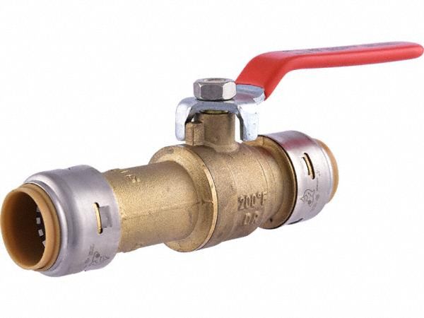 Turn Ball Valve: Brass, Straight, Push x Push, 400 psi Max. Pressure (CWP), One-Piece, Red