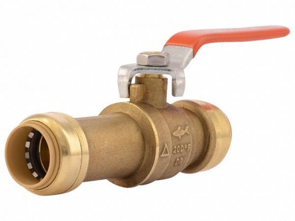 Turn Ball Valve: Brass, Straight, Push x Push, 400 psi Max. Pressure (CWP), One-Piece, Red