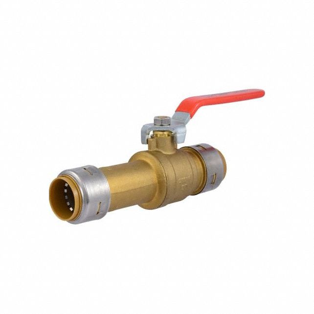 Turn Ball Valve: Brass, Straight, Push x Push, 400 psi Max. Pressure (CWP), One-Piece, Red